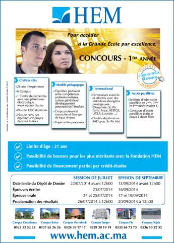 Concours 1ère année & Concours Admissions parallèles HEM Business School 2014