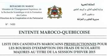 Liste des candidats présélectionnés pour les bourses d'exemption des frais de scolarité majorés session d'Hiver 2015 - Canada
