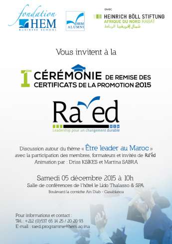 Fondation HEM - Cérémonie de remise des Certificats de la promotion Ra’ed 2015