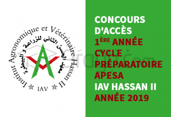 Concours d'accès à la 1ère année du cycle préparatoire APESA à l'IAV Hassan II 2019
