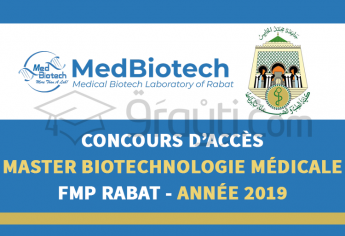 Concours d'accès au Master Biotechnologie Médicale à la FMP Rabat (Laboratoire MedBiotech) 2019