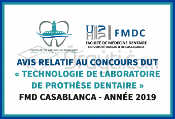 Avis relatif au concours DUT « Technologie de Laboratoire de Prothèse Dentaire » à la FMD Casablanca 2019