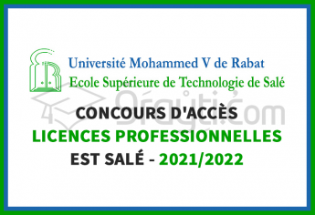 Concours d'accès aux Licences Professionnelles de l'EST Salé 2021-2022