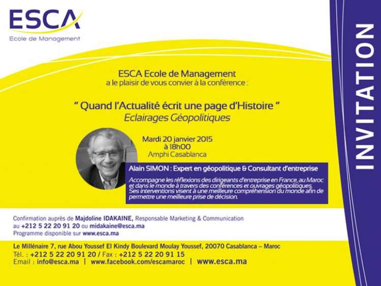 Conférence : Eclairages Géopolitiques par Alain SIMON à ESCA Ecole de Management