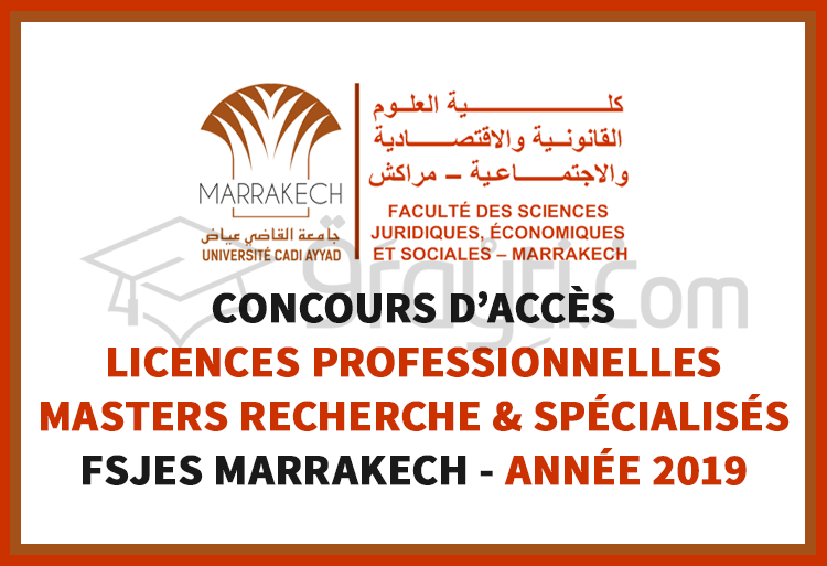 Concours d’accès aux Licences Professionnelles, Masters Recherche et Spécialisés à la FSJES Marrakech 2019